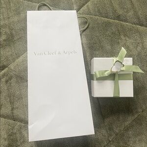 Van Cleef and Arpels White Gift Box with Green Ribbon and Butterfly and bag